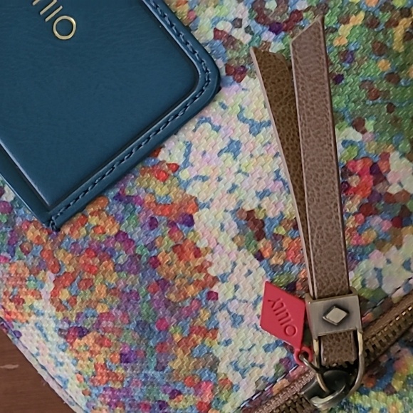 Oilily multi color artsy canvas bag  tan adjustable canvas strap blue pocket OS - Picture 15 of 16
